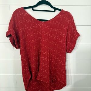 Democracy Red Floral Eyelet Women's Blouse